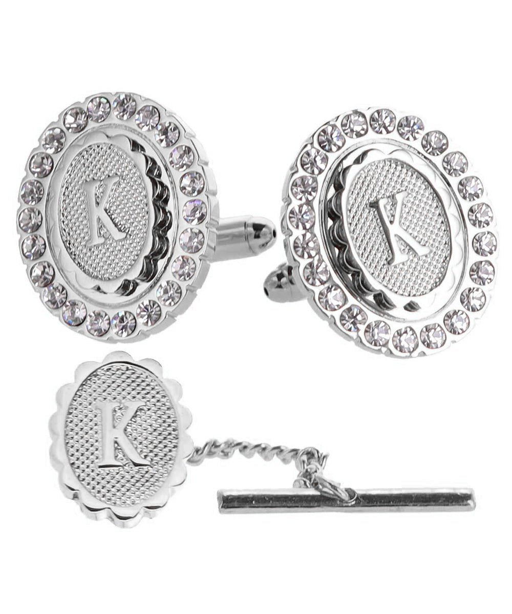 Vittorio Vico Bling Initial Cufflinks & Tie Tack Set in Gift Box - Suits You Sir - Silver - K