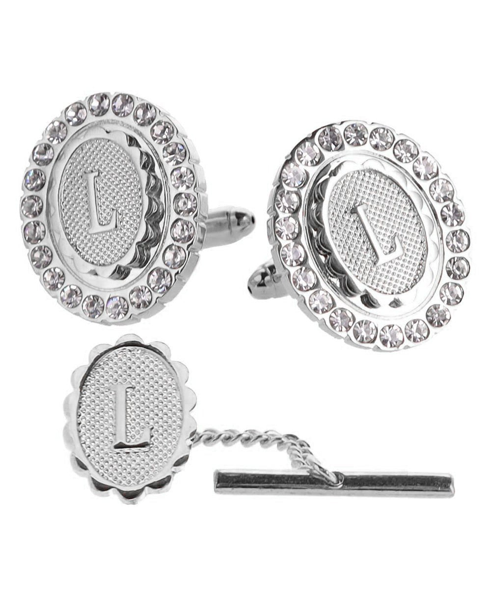 Vittorio Vico Bling Initial Cufflinks & Tie Tack Set in Gift Box - Suits You Sir - Silver - L
