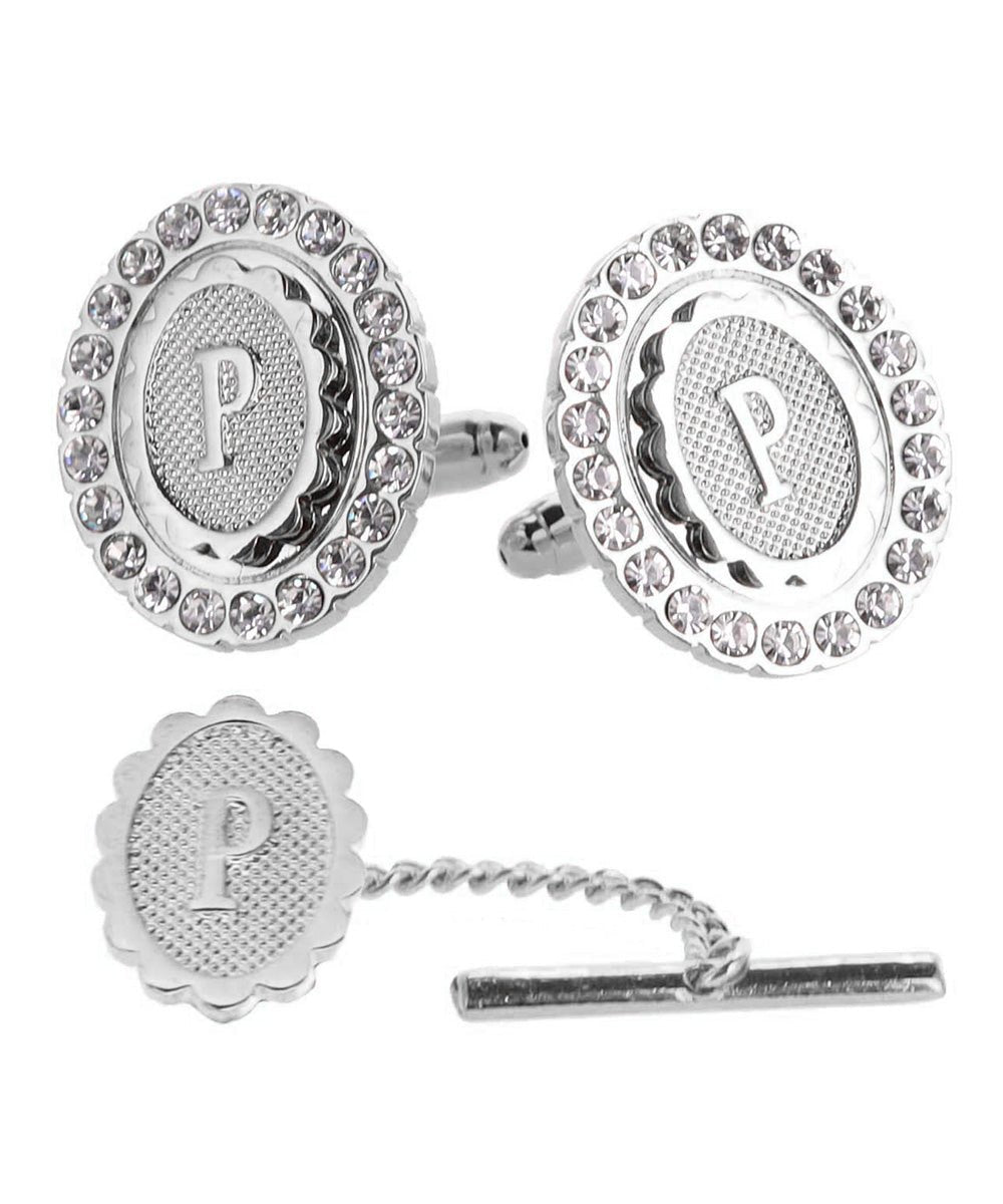 Vittorio Vico Bling Initial Cufflinks & Tie Tack Set in Gift Box - Suits You Sir - Silver - O