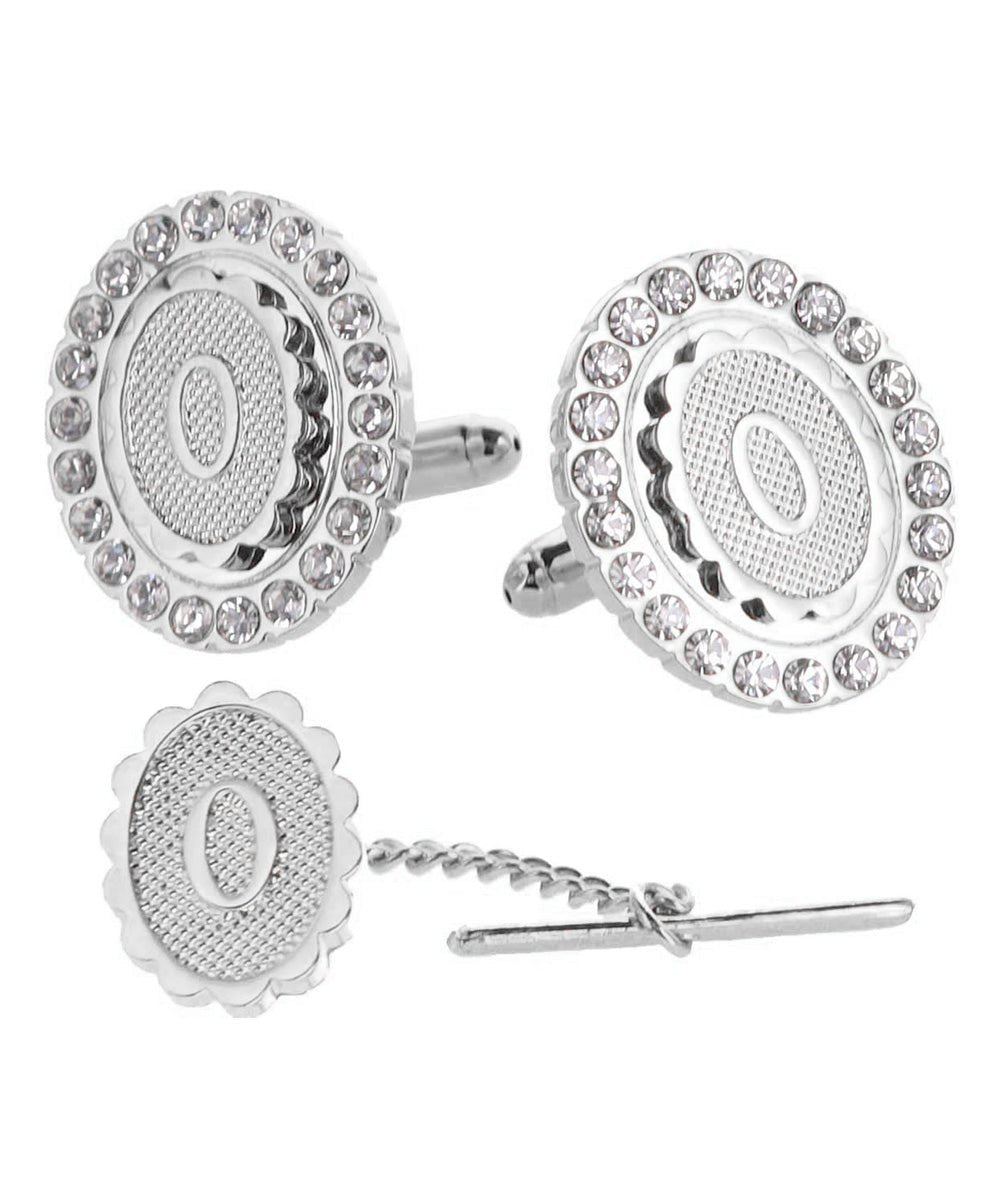Vittorio Vico Bling Initial Cufflinks & Tie Tack Set in Gift Box - Suits You Sir - Silver - O
