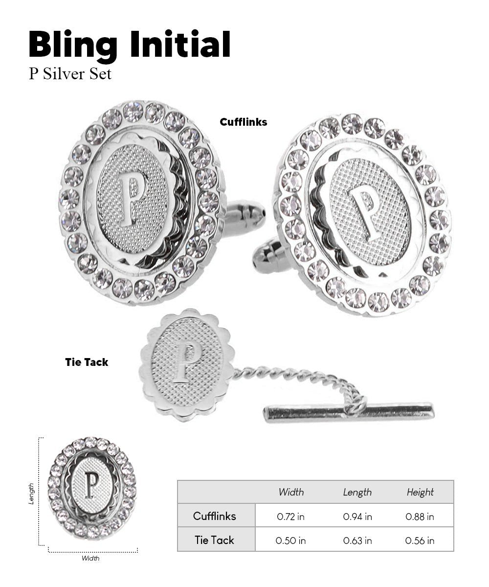 Vittorio Vico Bling Initial Cufflinks & Tie Tack Set in Gift Box - Suits You Sir - Silver - O