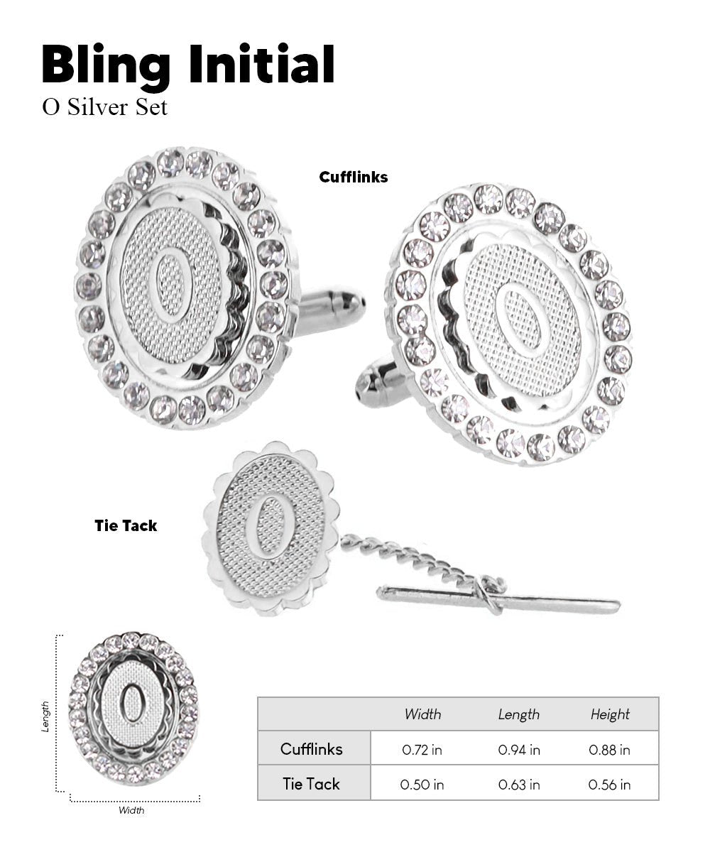 Vittorio Vico Bling Initial Cufflinks & Tie Tack Set in Gift Box - Suits You Sir - Silver - O