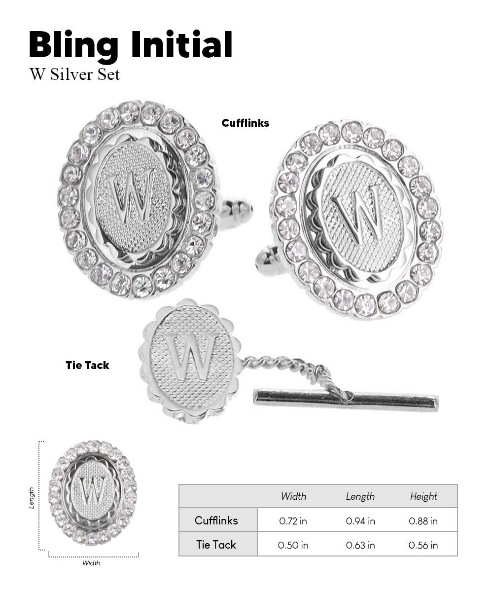 Vittorio Vico Bling Initial Cufflinks & Tie Tack Set in Gift Box - Suits You Sir - Silver - W