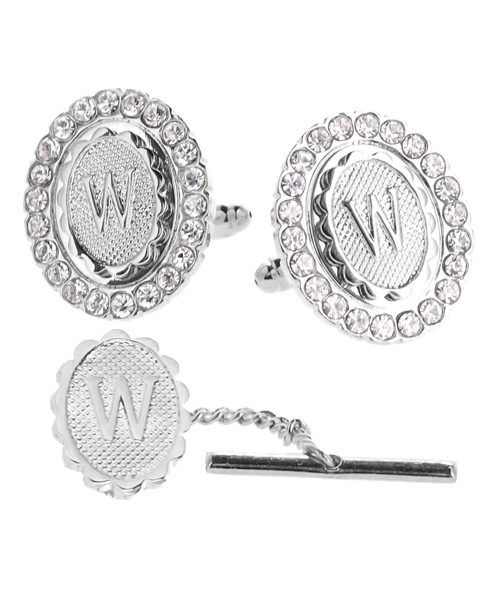 Vittorio Vico Bling Initial Cufflinks & Tie Tack Set in Gift Box - Suits You Sir - Silver - W