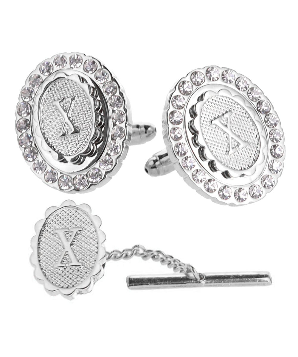 Vittorio Vico Bling Initial Cufflinks & Tie Tack Set in Gift Box - Suits You Sir - Silver - X