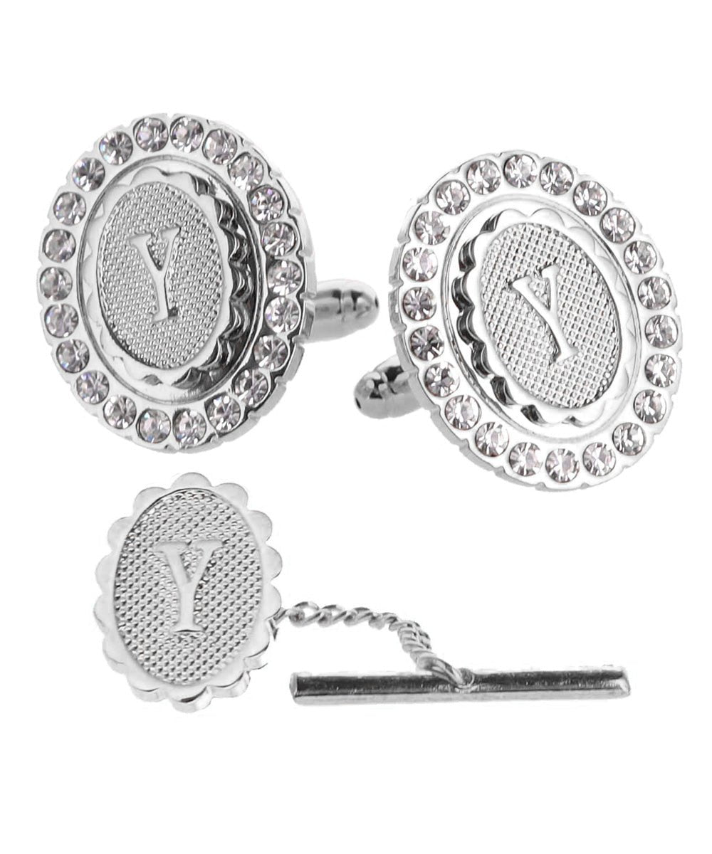 Vittorio Vico Bling Initial Cufflinks & Tie Tack Set in Gift Box - Suits You Sir - Silver - Y