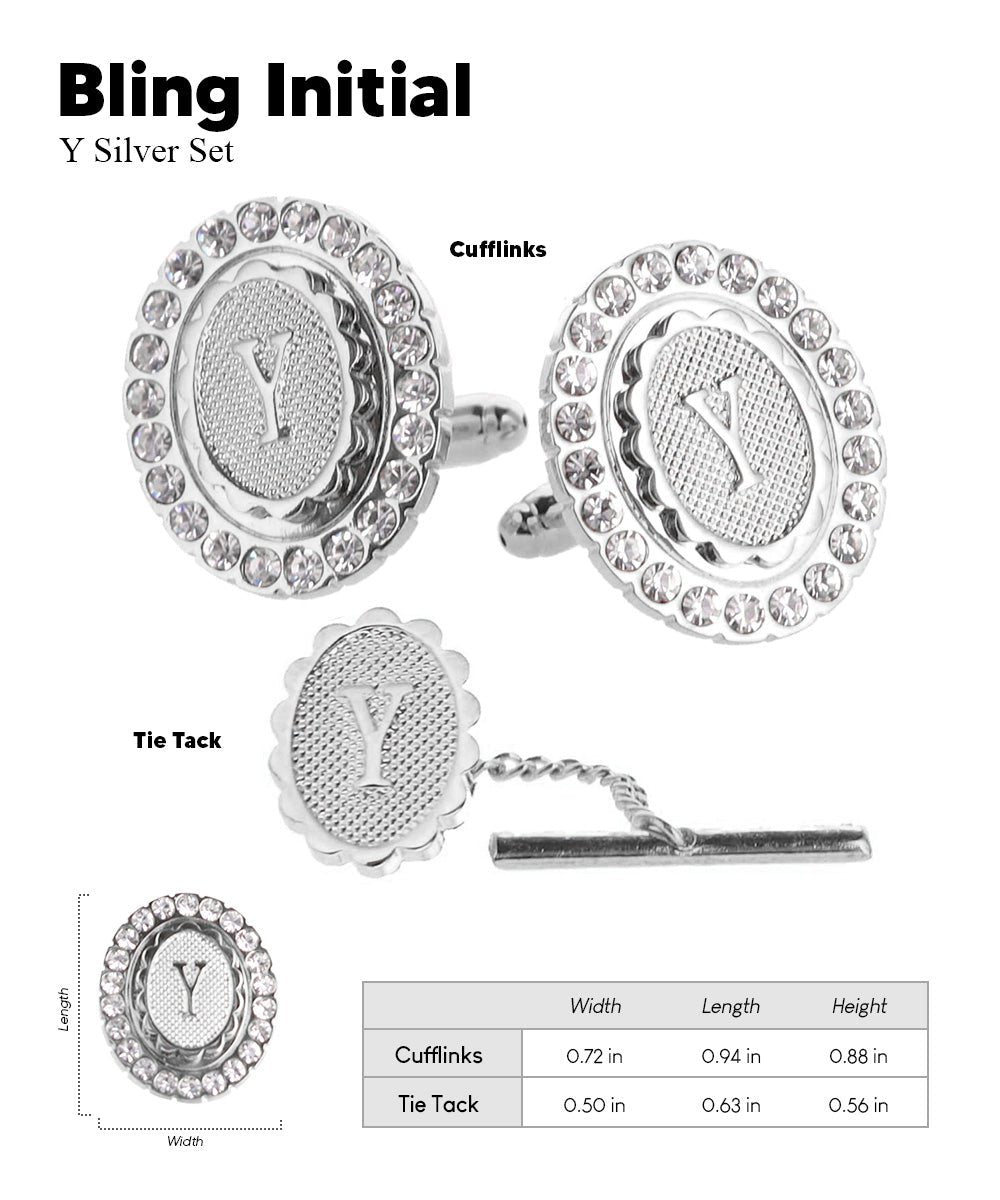 Vittorio Vico Bling Initial Cufflinks & Tie Tack Set in Gift Box - Suits You Sir - Silver - Y