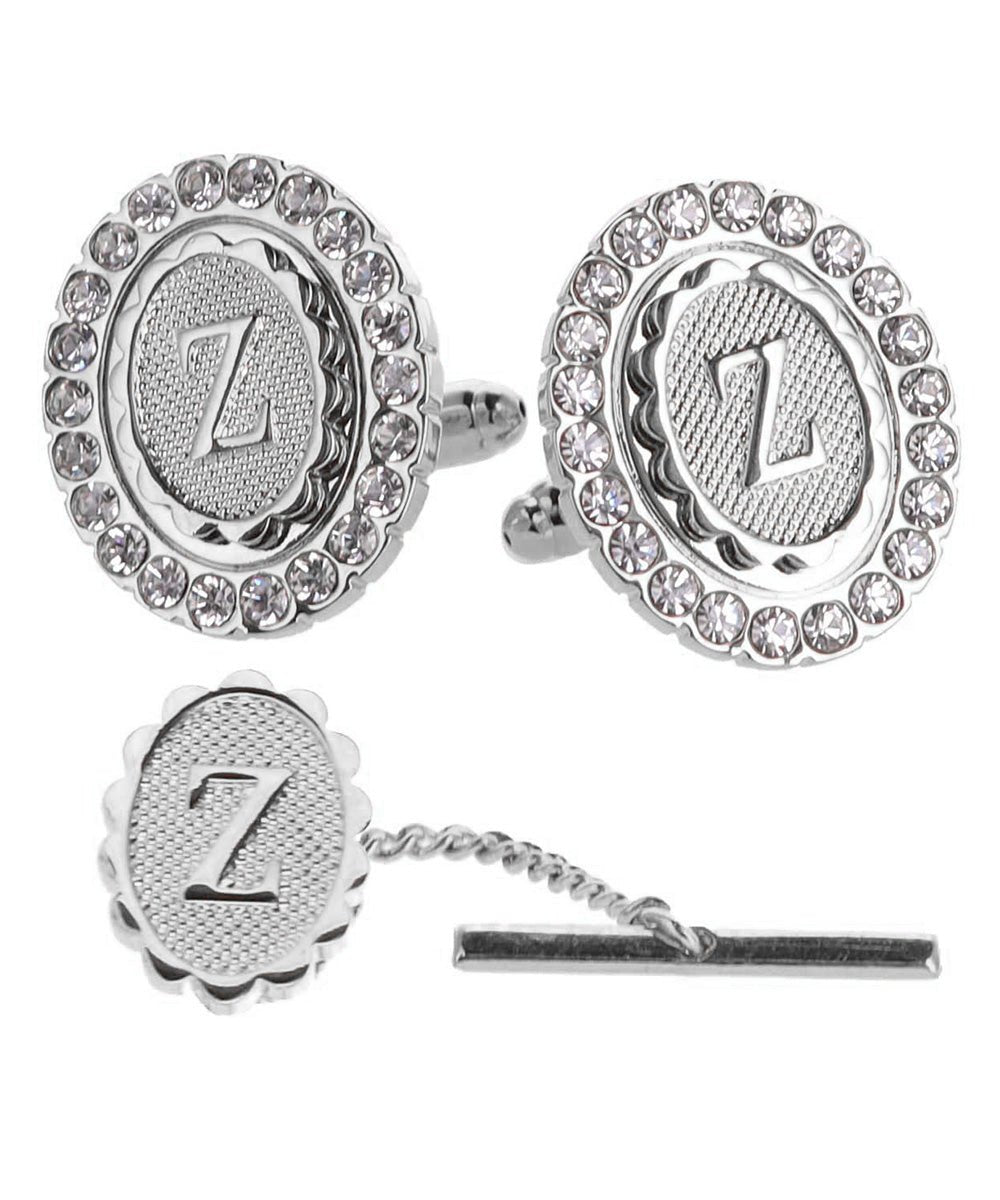 Vittorio Vico Bling Initial Cufflinks & Tie Tack Set in Gift Box - Suits You Sir - Silver - Z