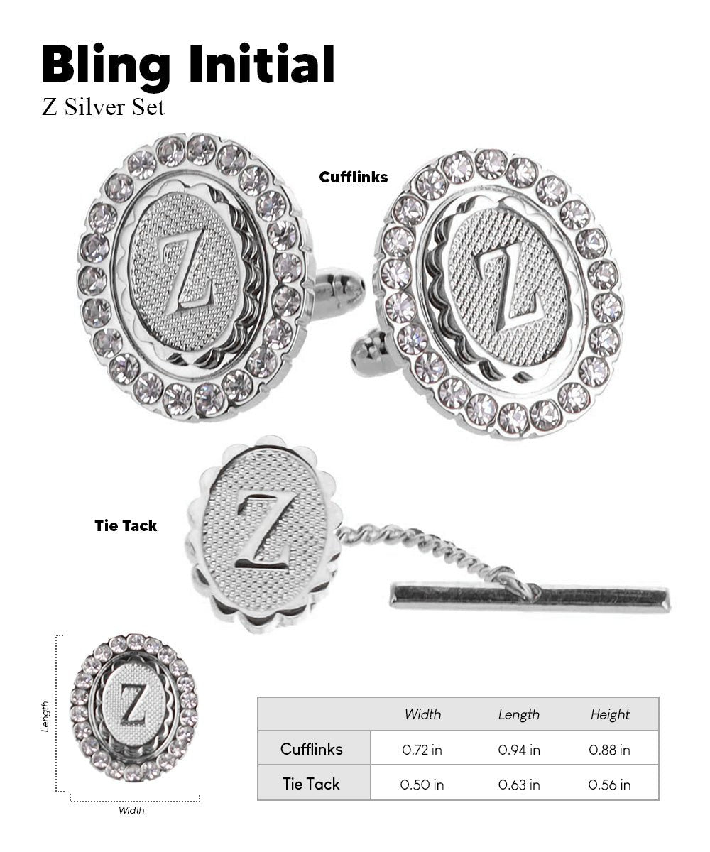 Vittorio Vico Bling Initial Cufflinks & Tie Tack Set in Gift Box - Suits You Sir - Silver - Z
