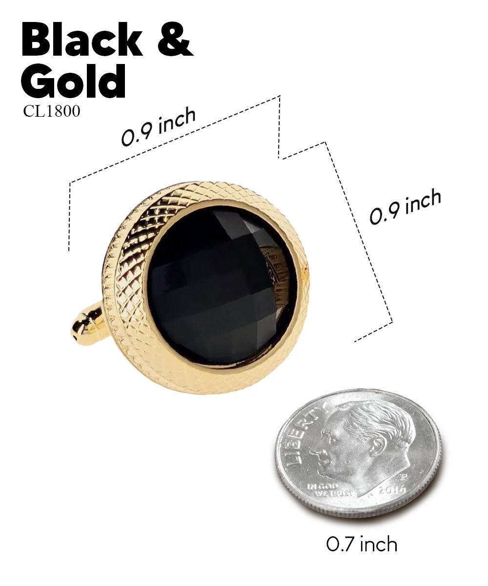 Vittorio Vico Button Colorstone Cufflinks: CL18XX Series - Suits You Sir - Black and Gold -