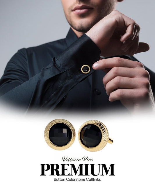Vittorio Vico Button Colorstone Cufflinks: CL18XX Series - Suits You Sir - Black and Gold -