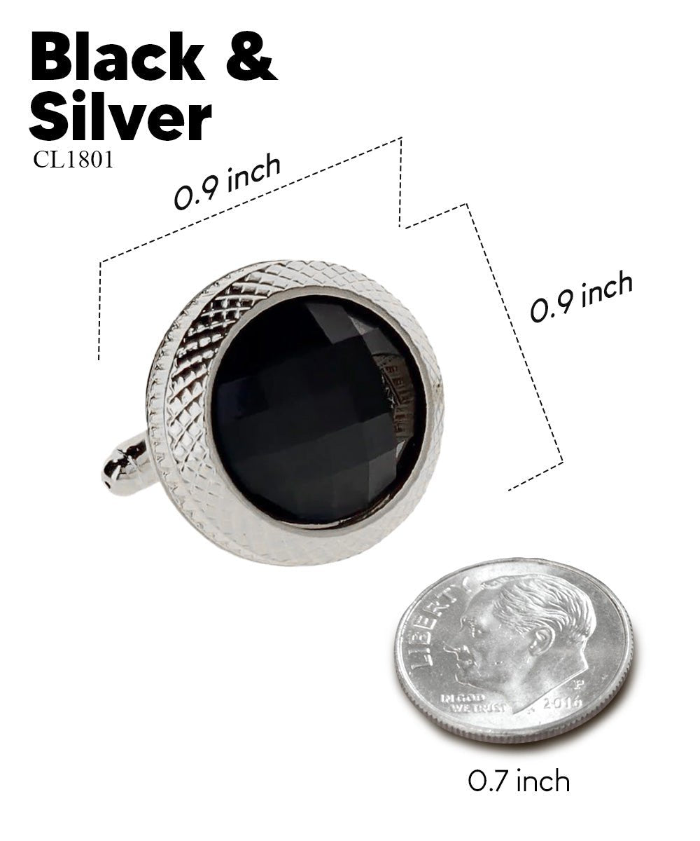 Vittorio Vico Button Colorstone Cufflinks: CL18XX Series - Suits You Sir - Black and Silver -