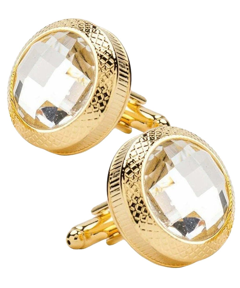Vittorio Vico Button Colorstone Cufflinks: CL18XX Series - Suits You Sir - Clear and Gold -