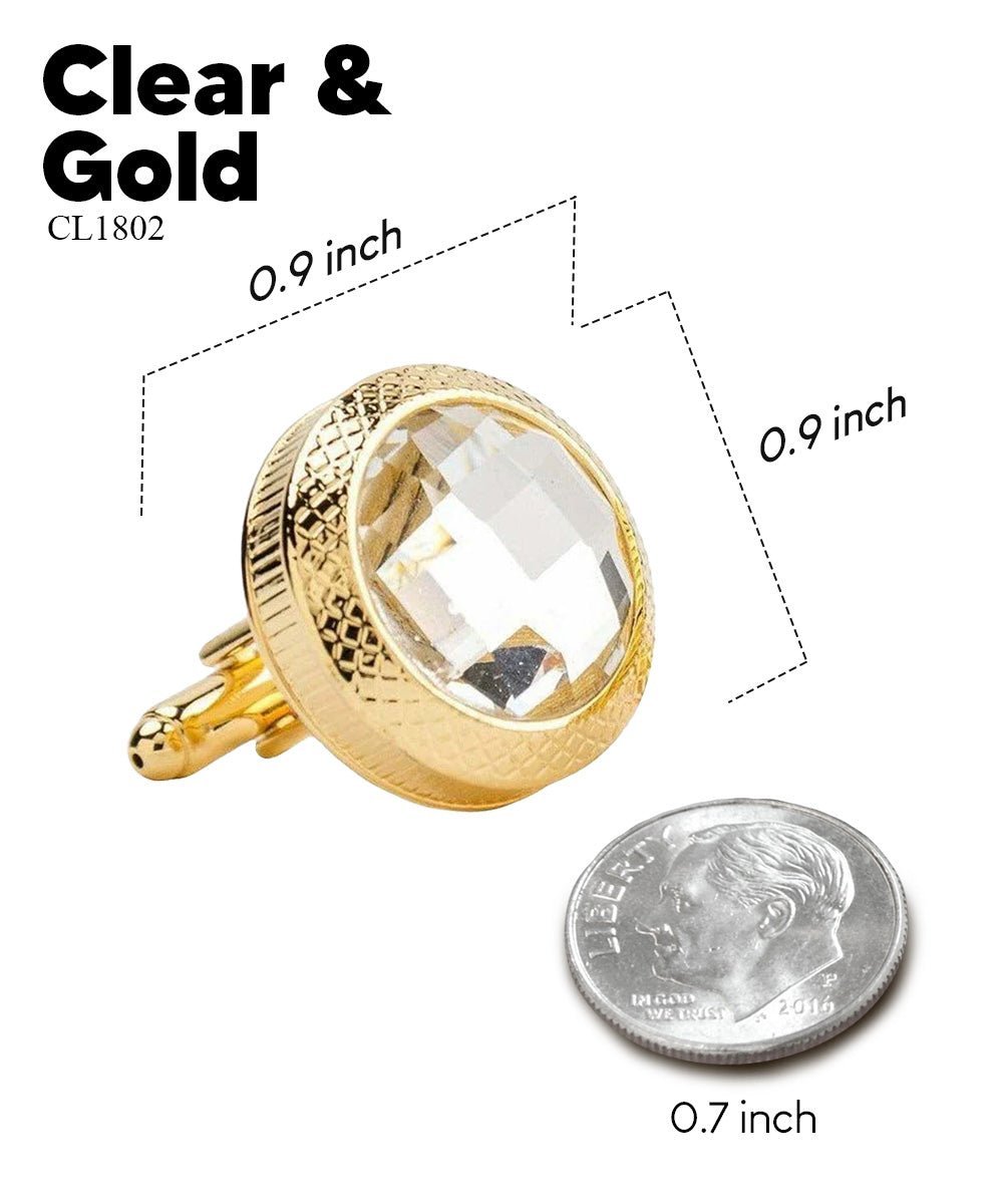 Vittorio Vico Button Colorstone Cufflinks: CL18XX Series - Suits You Sir - Clear and Gold -