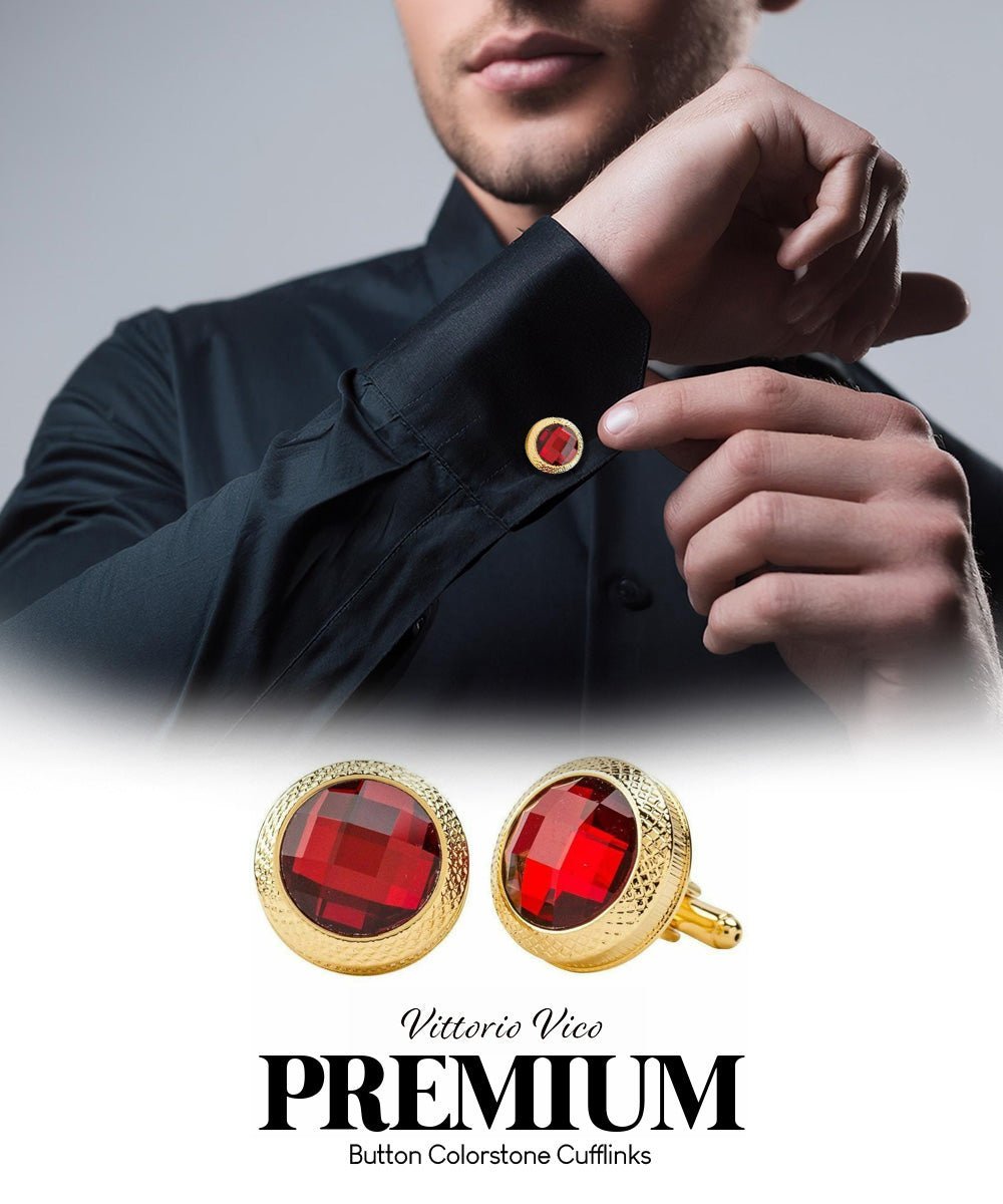 Vittorio Vico Button Colorstone Cufflinks: CL18XX Series - Suits You Sir - Red and Gold -