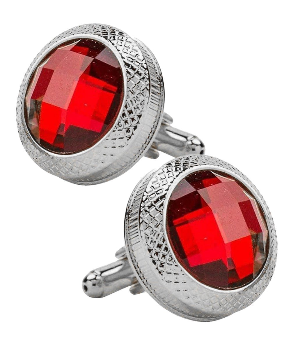 Vittorio Vico Button Colorstone Cufflinks: CL18XX Series - Suits You Sir - Red and Silver -