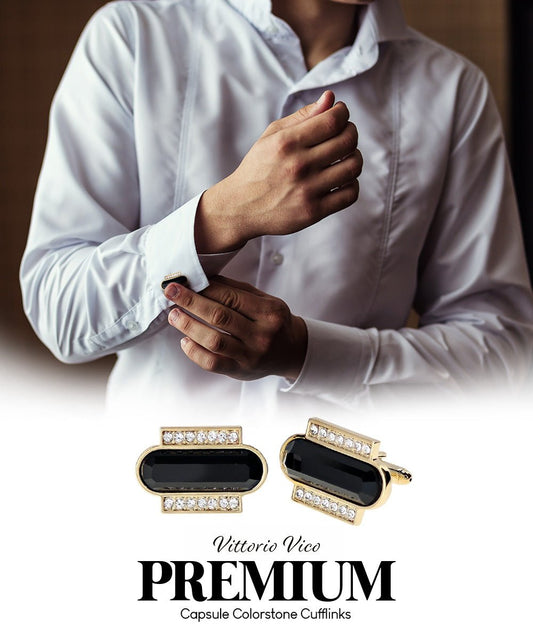 Vittorio Vico Capsule Colorstone Cufflinks: CL17XX Series - Suits You Sir - Black and Gold -