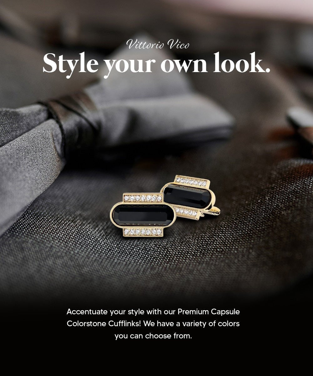 Vittorio Vico Capsule Colorstone Cufflinks: CL17XX Series - Suits You Sir - Black and Gold -