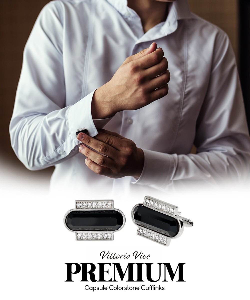 Vittorio Vico Capsule Colorstone Cufflinks: CL17XX Series - Suits You Sir - Black and Silver -