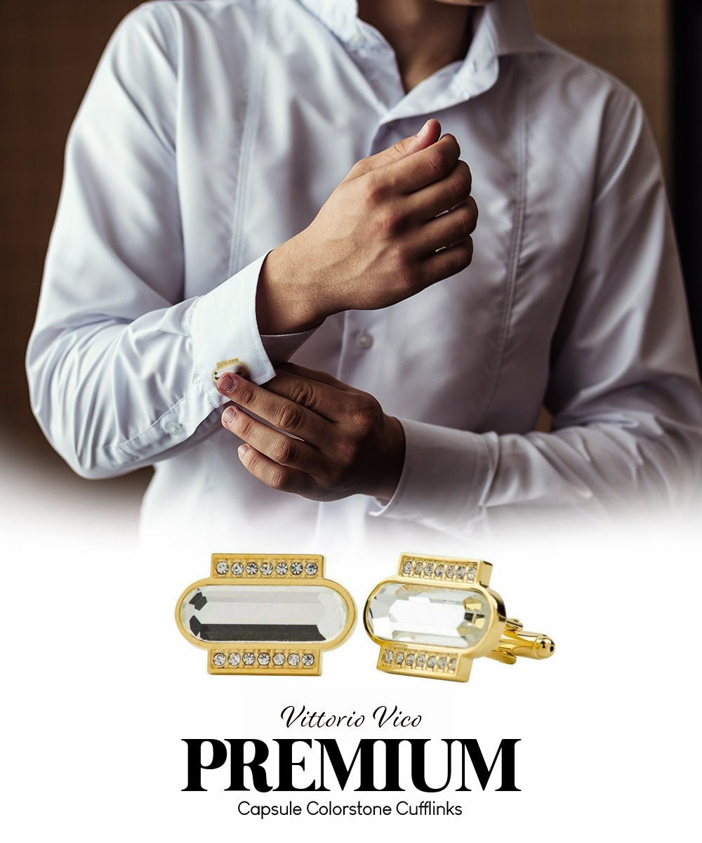 Vittorio Vico Capsule Colorstone Cufflinks: CL17XX Series - Suits You Sir - Clear and Gold -