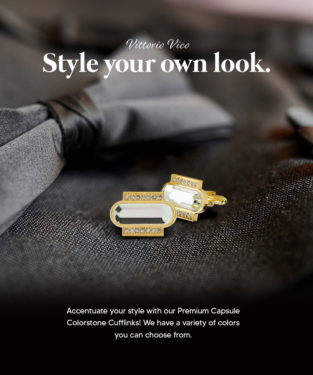 Vittorio Vico Capsule Colorstone Cufflinks: CL17XX Series - Suits You Sir - Clear and Gold -