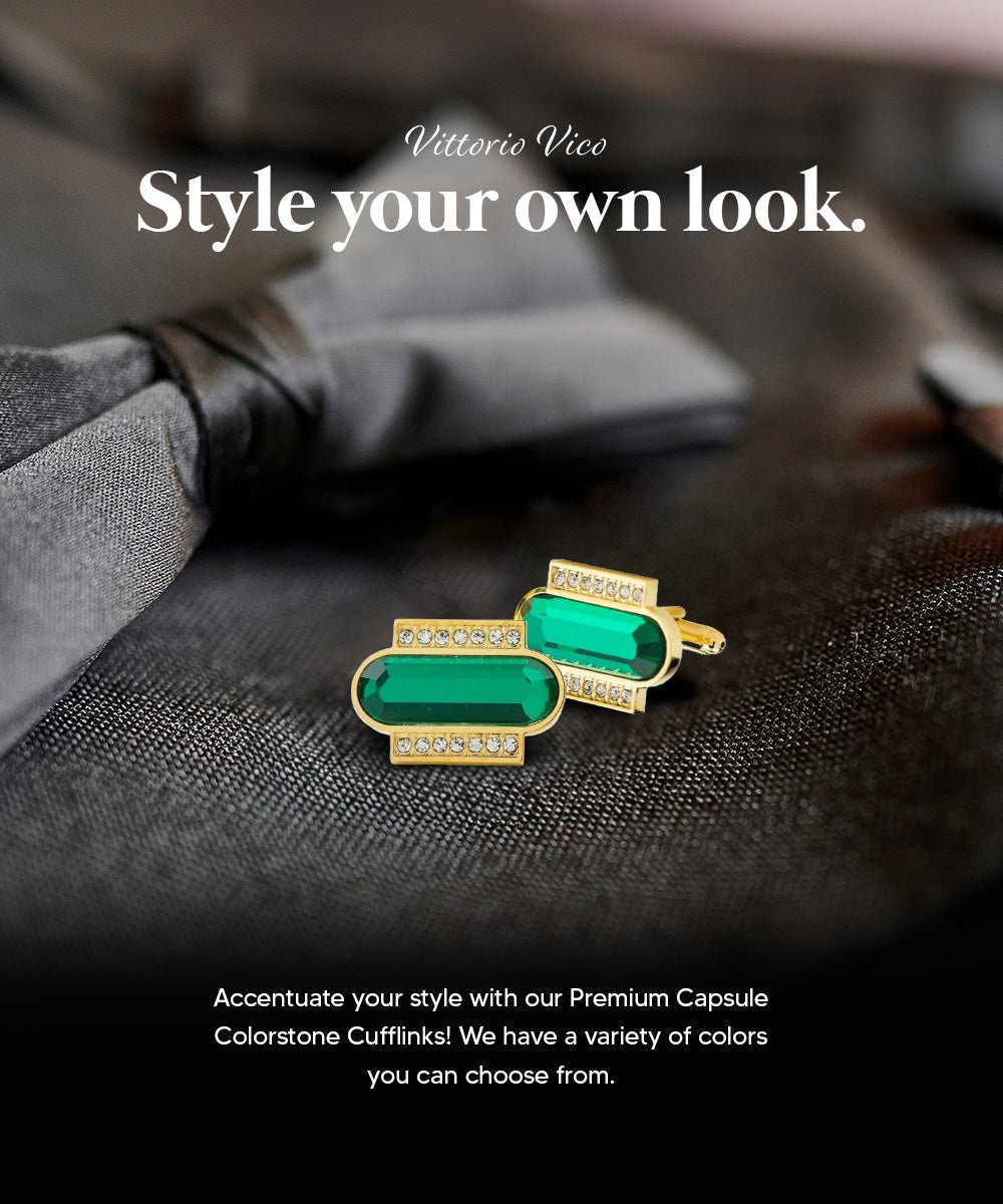 Vittorio Vico Capsule Colorstone Cufflinks: CL17XX Series - Suits You Sir - Green and Gold -
