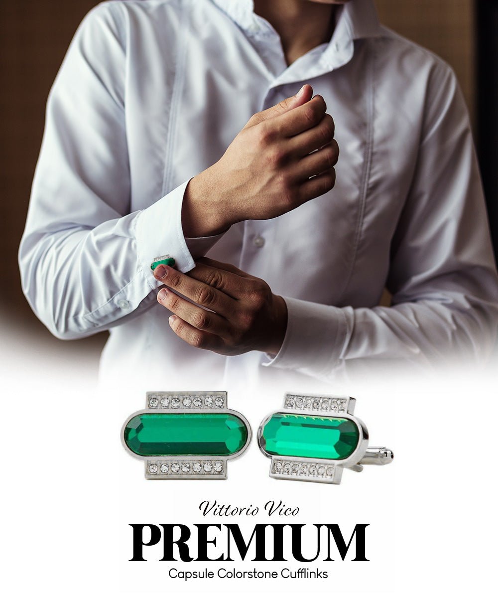 Vittorio Vico Capsule Colorstone Cufflinks: CL17XX Series - Suits You Sir - Green and Silver -