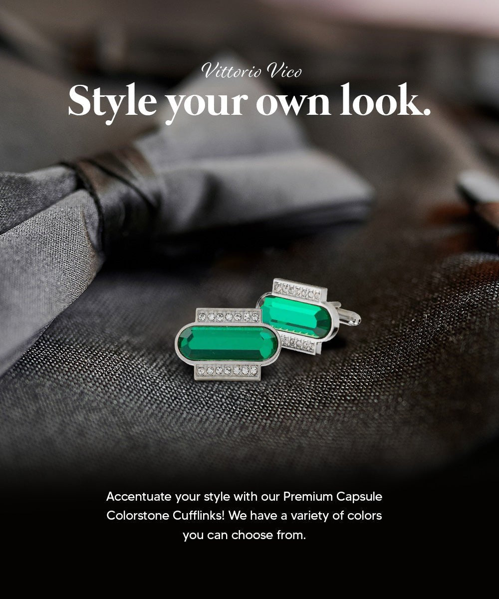 Vittorio Vico Capsule Colorstone Cufflinks: CL17XX Series - Suits You Sir - Green and Silver -