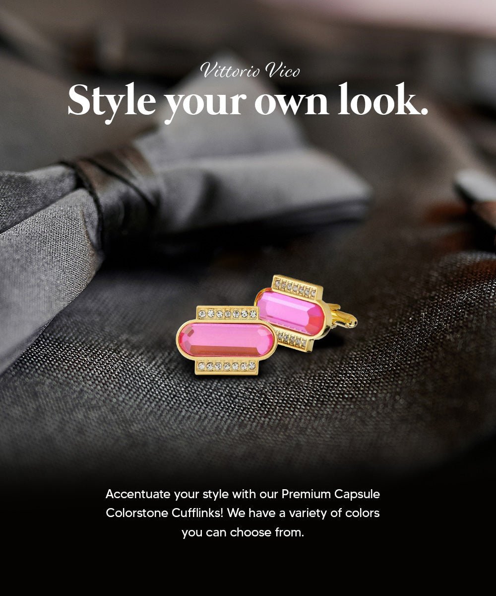 Vittorio Vico Capsule Colorstone Cufflinks: CL17XX Series - Suits You Sir - Hot Pink and Gold -