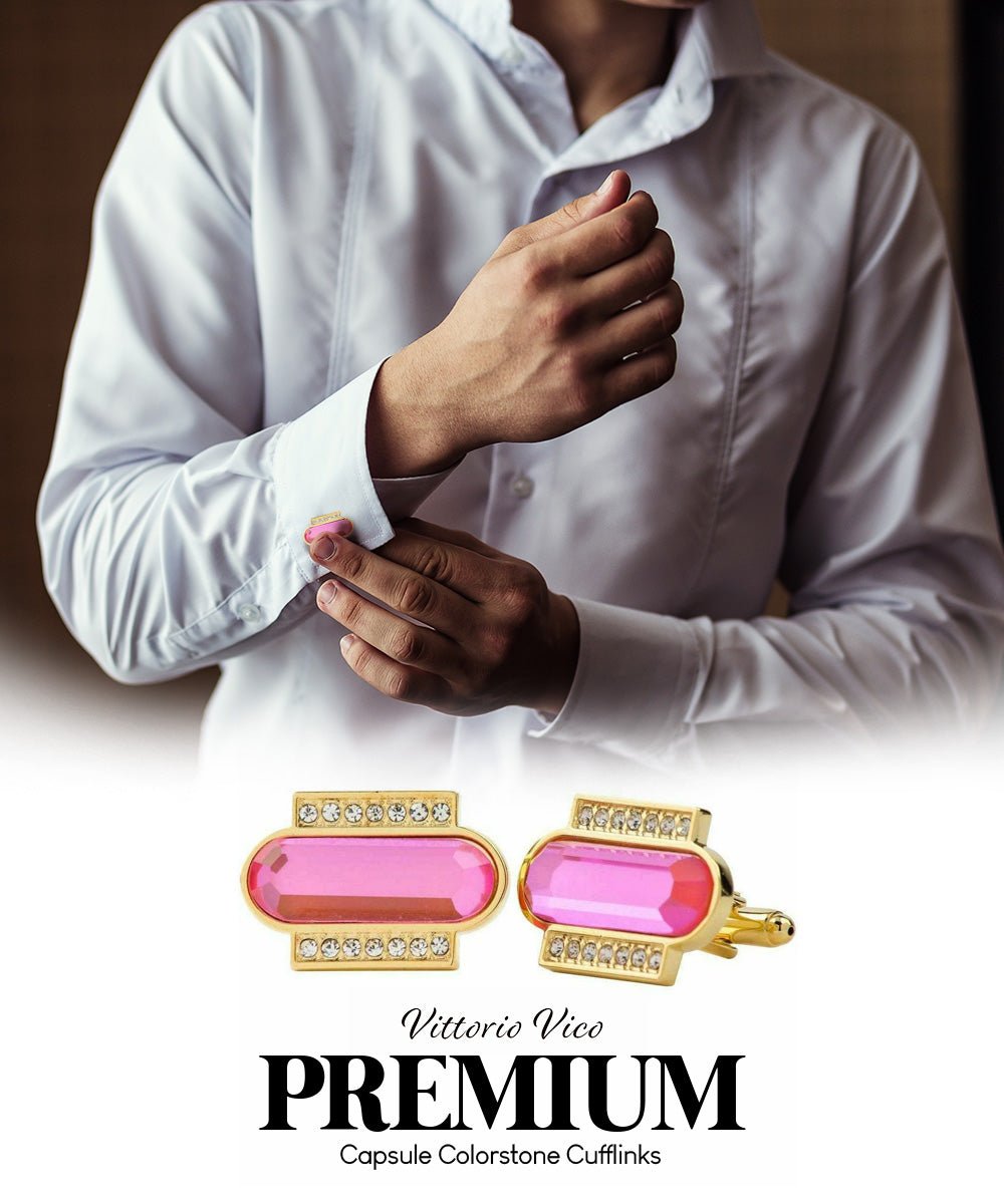 Vittorio Vico Capsule Colorstone Cufflinks: CL17XX Series - Suits You Sir - Hot Pink and Gold -