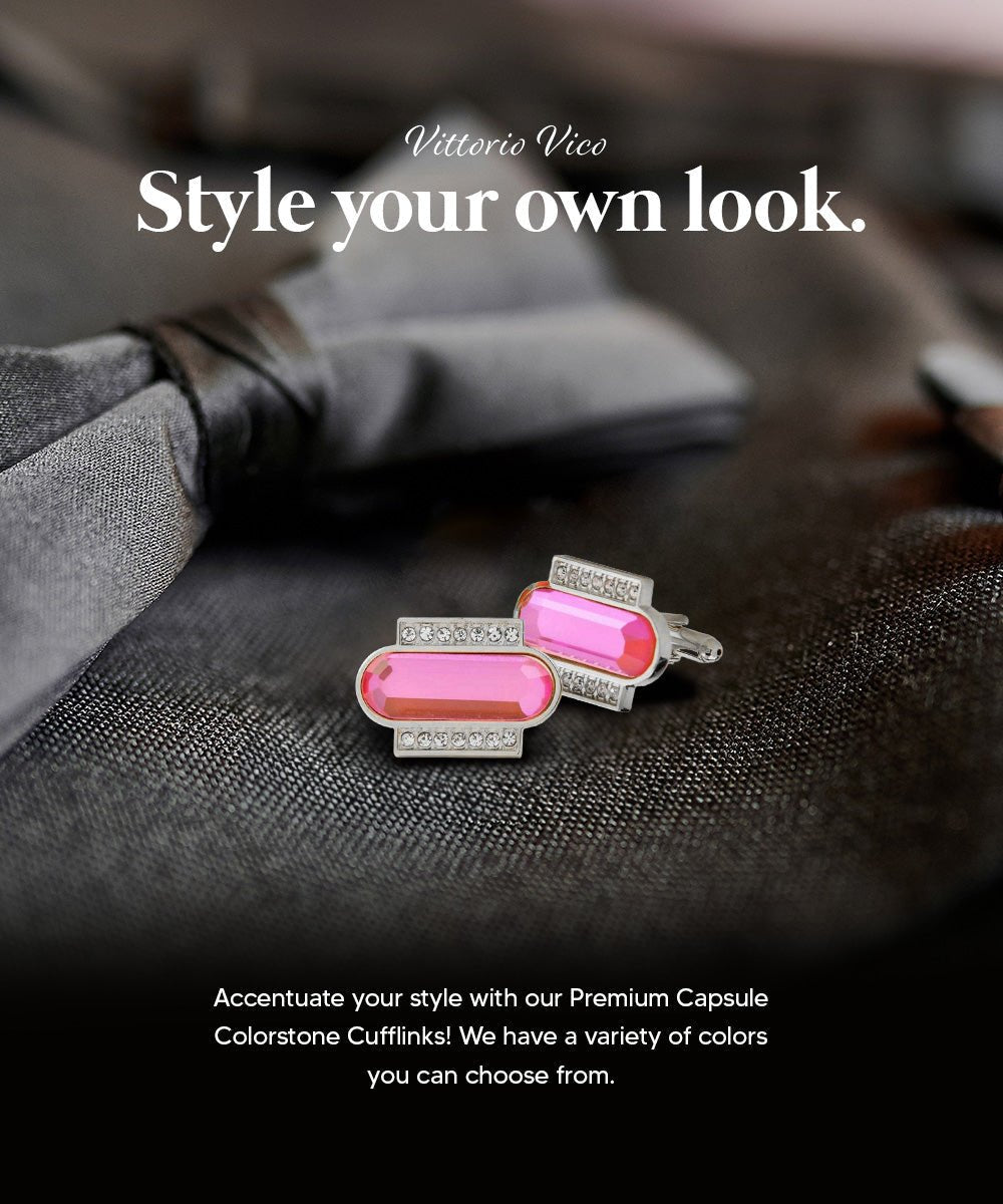 Vittorio Vico Capsule Colorstone Cufflinks: CL17XX Series - Suits You Sir - Hot Pink and Silver -