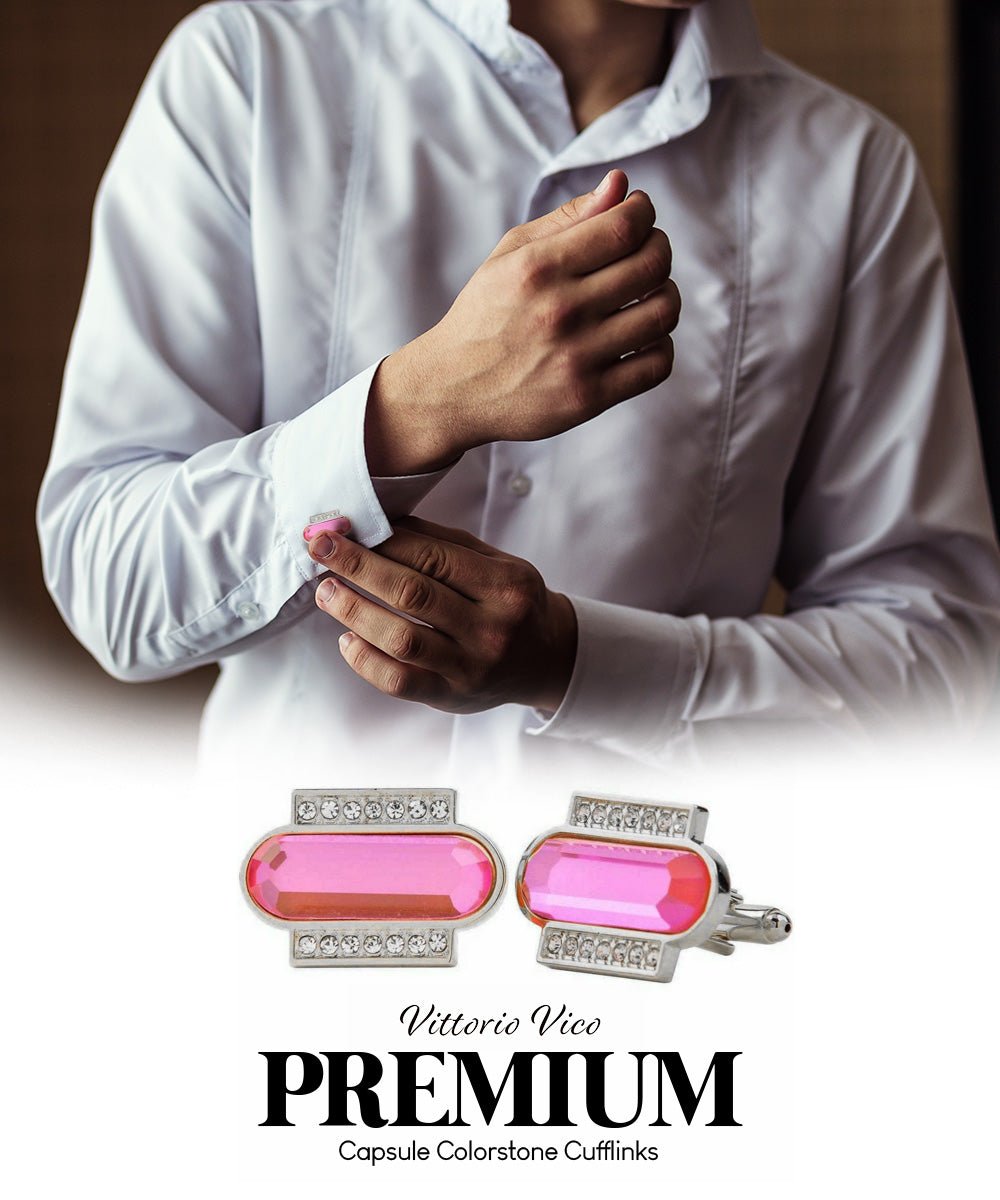 Vittorio Vico Capsule Colorstone Cufflinks: CL17XX Series - Suits You Sir - Hot Pink and Silver -