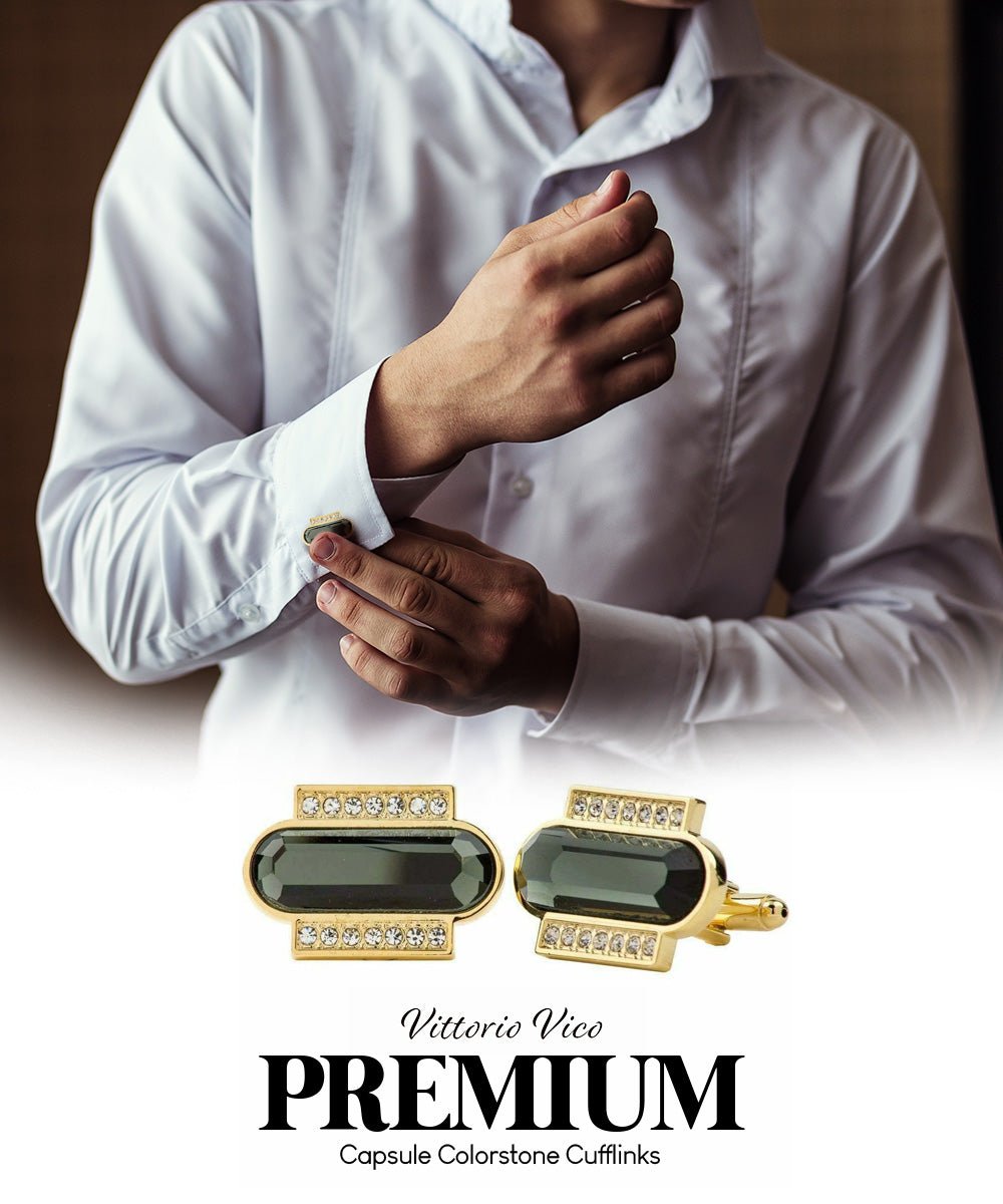 Vittorio Vico Capsule Colorstone Cufflinks: CL17XX Series - Suits You Sir - Olive Green and Gold -