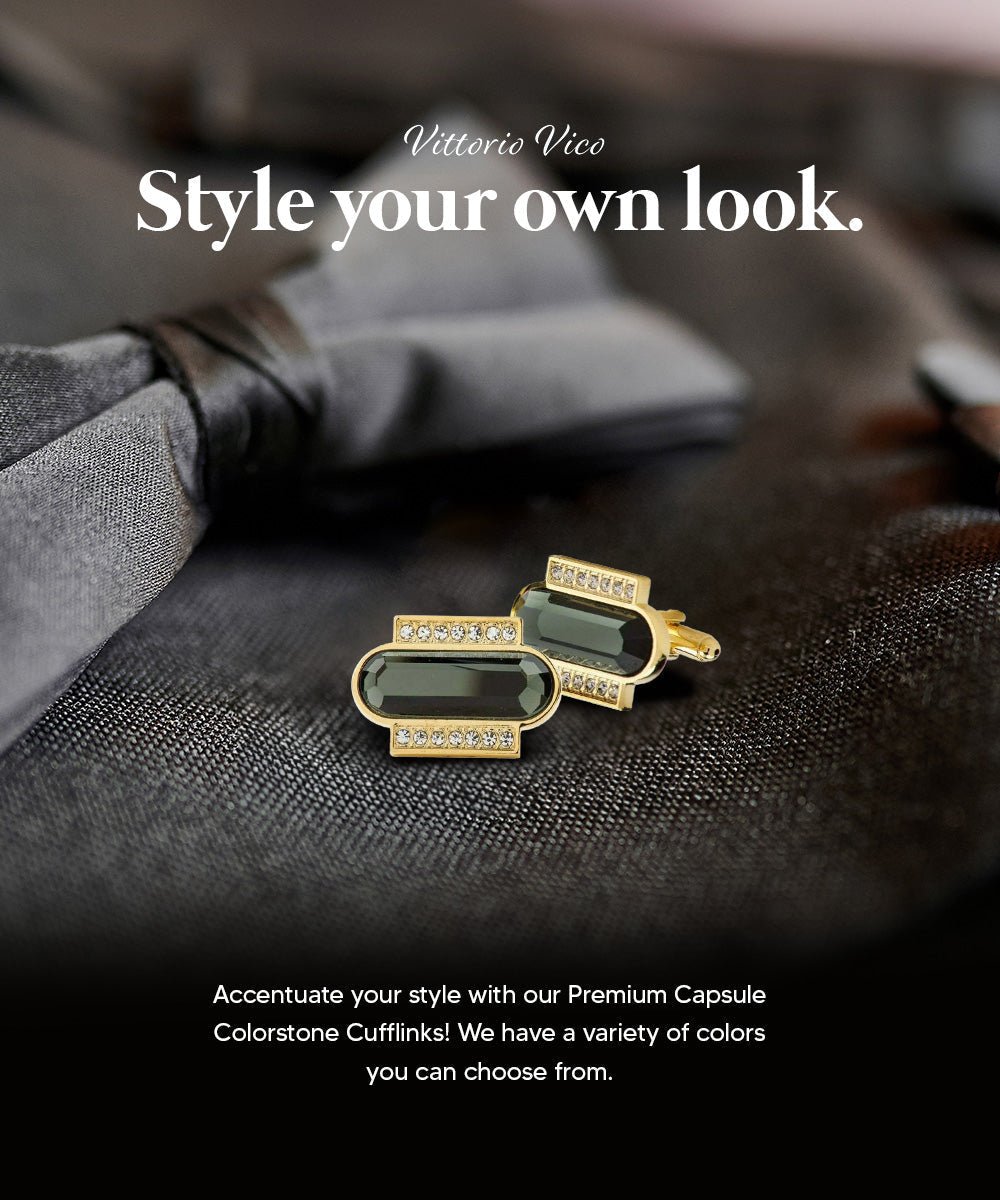Vittorio Vico Capsule Colorstone Cufflinks: CL17XX Series - Suits You Sir - Olive Green and Gold -