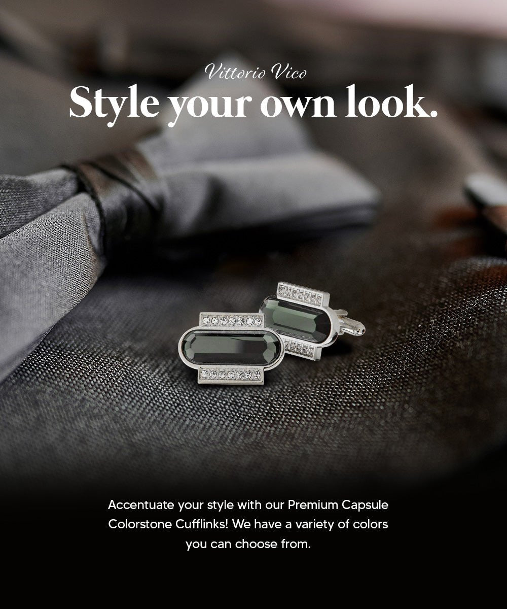 Vittorio Vico Capsule Colorstone Cufflinks: CL17XX Series - Suits You Sir - Olive Green and Silver -