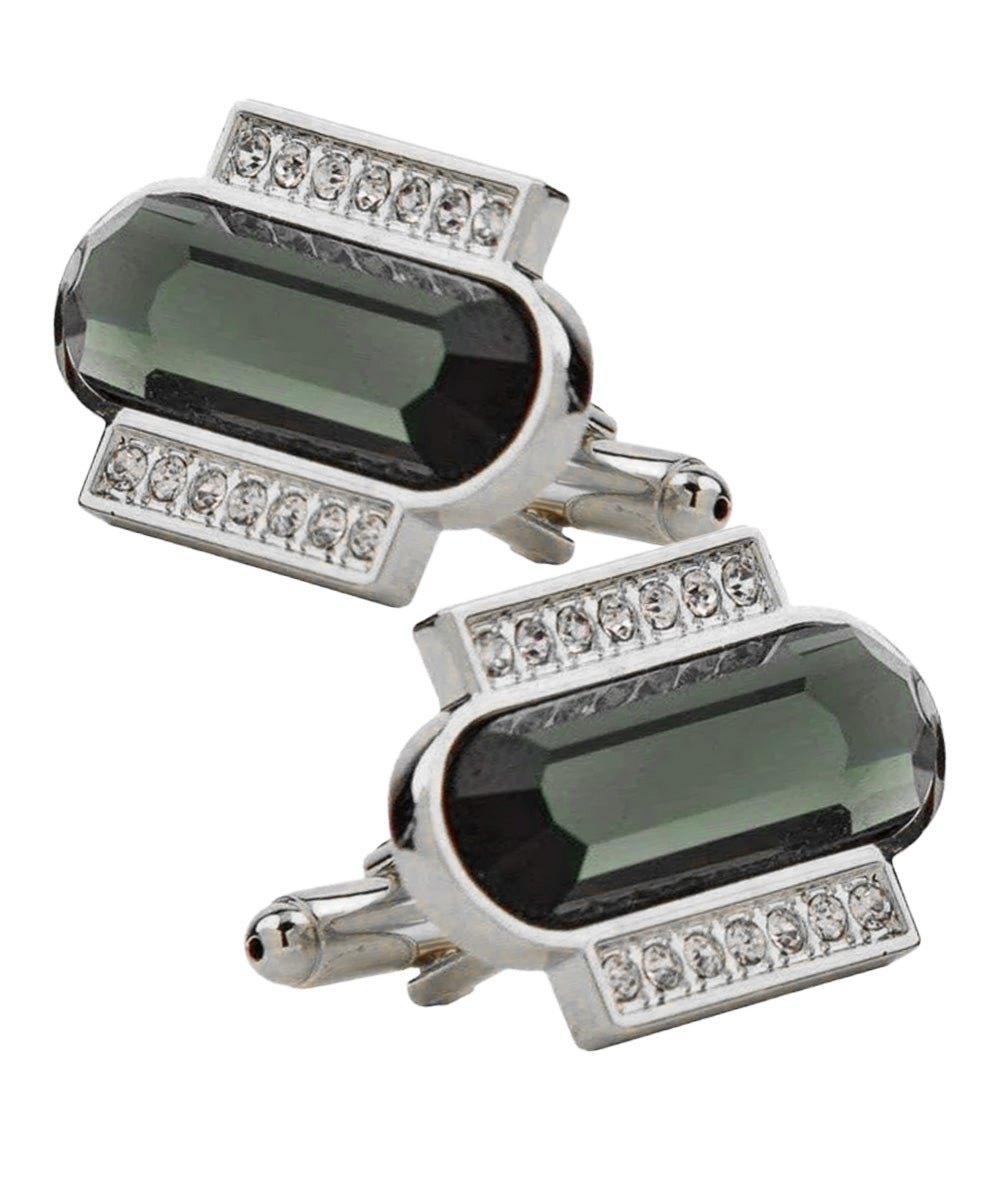 Vittorio Vico Capsule Colorstone Cufflinks: CL17XX Series - Suits You Sir - Olive Green and Silver -