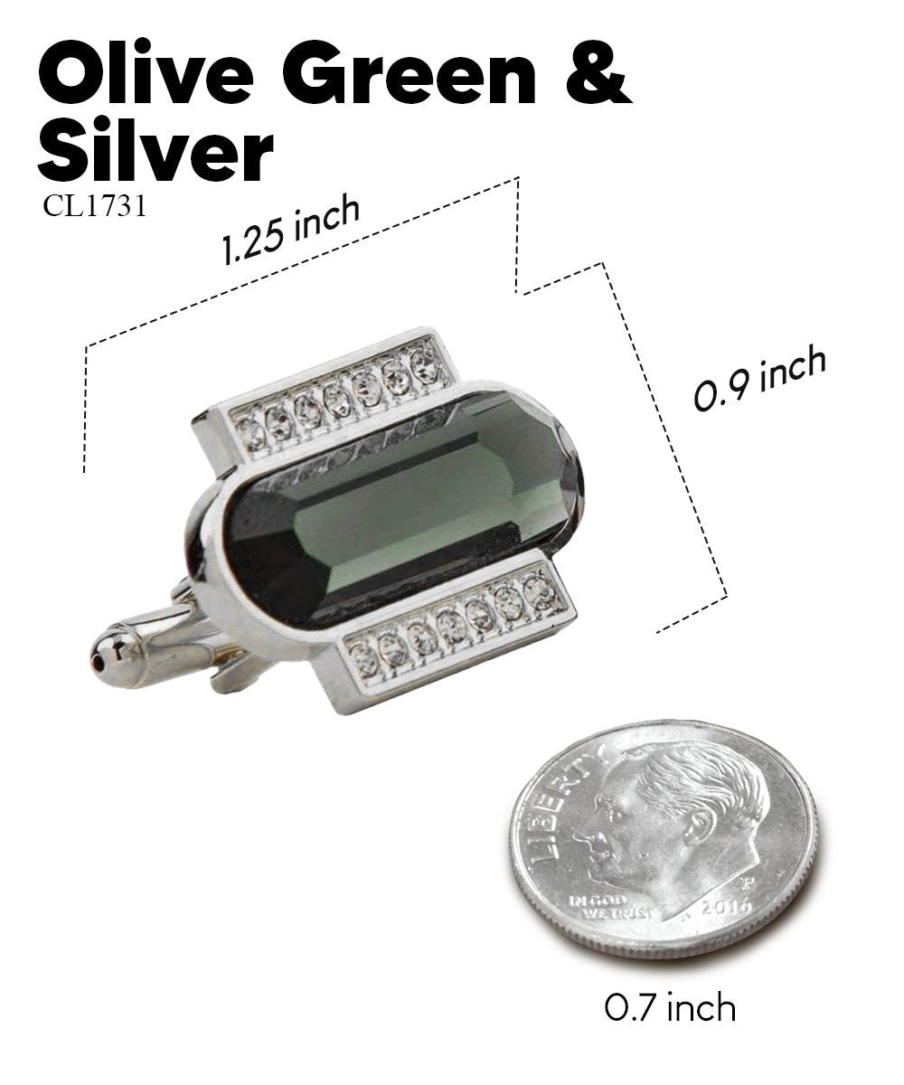 Vittorio Vico Capsule Colorstone Cufflinks: CL17XX Series - Suits You Sir - Olive Green and Silver -