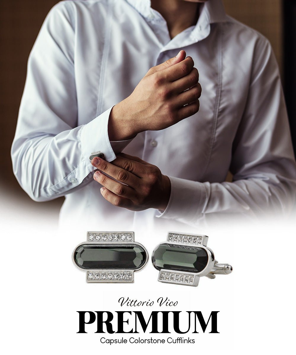 Vittorio Vico Capsule Colorstone Cufflinks: CL17XX Series - Suits You Sir - Olive Green and Silver -