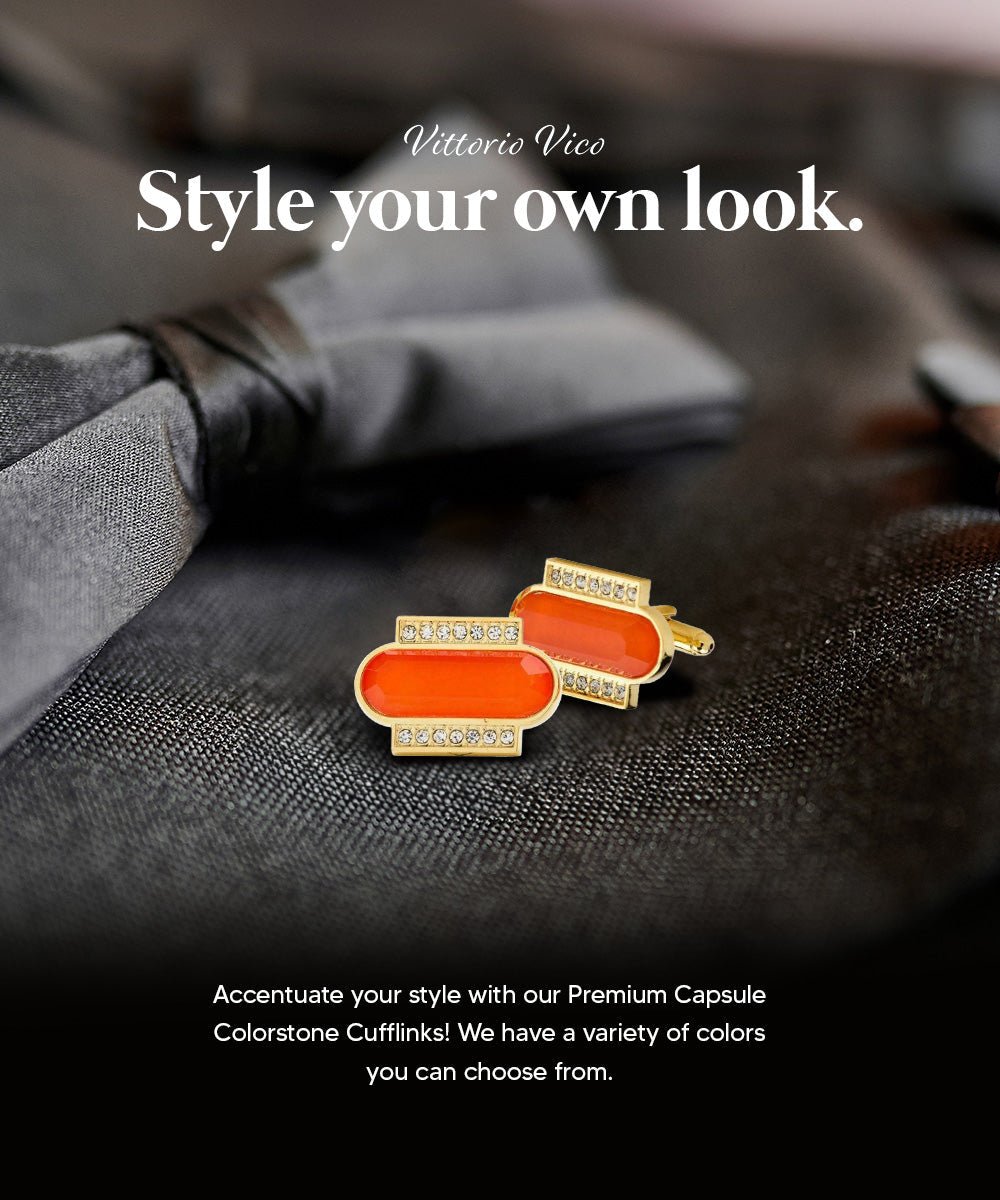 Vittorio Vico Capsule Colorstone Cufflinks: CL17XX Series - Suits You Sir - Orange and Gold -