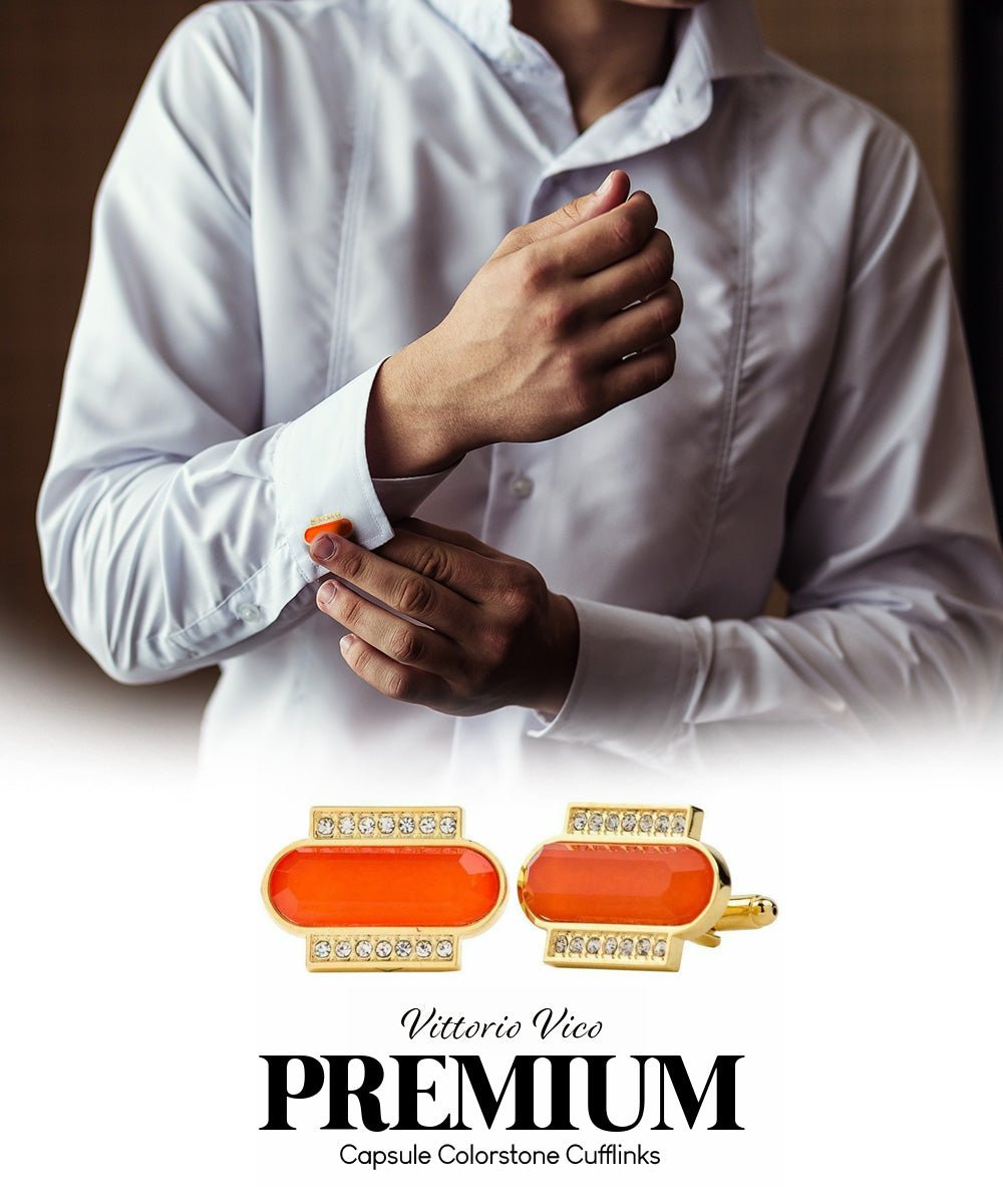 Vittorio Vico Capsule Colorstone Cufflinks: CL17XX Series - Suits You Sir - Orange and Gold -
