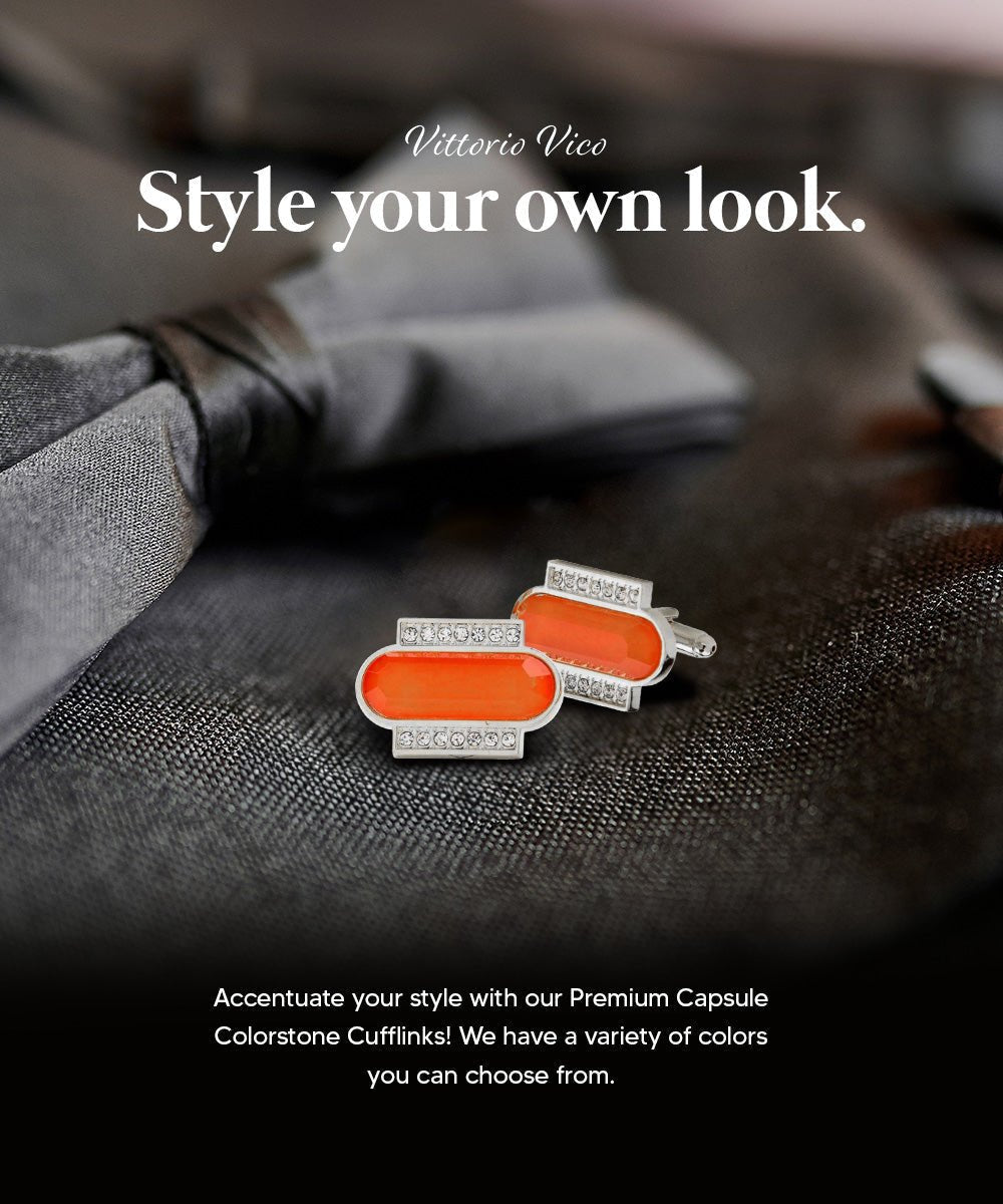 Vittorio Vico Capsule Colorstone Cufflinks: CL17XX Series - Suits You Sir - Orange and Silver -