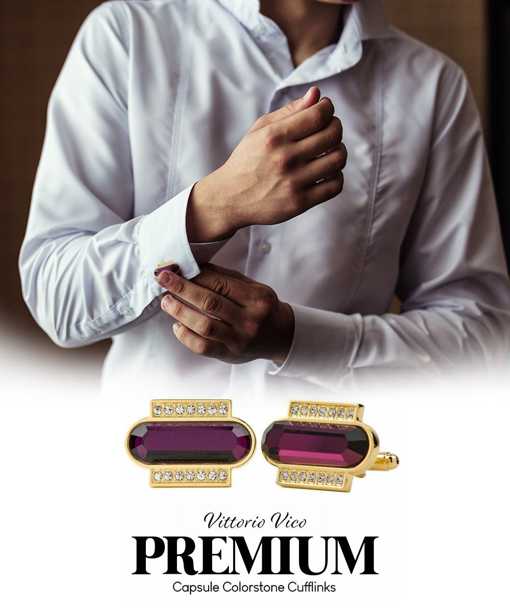Vittorio Vico Capsule Colorstone Cufflinks: CL17XX Series - Suits You Sir - Purple and Gold -