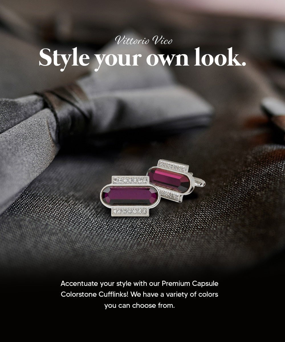 Vittorio Vico Capsule Colorstone Cufflinks: CL17XX Series - Suits You Sir - Purple and Silver -