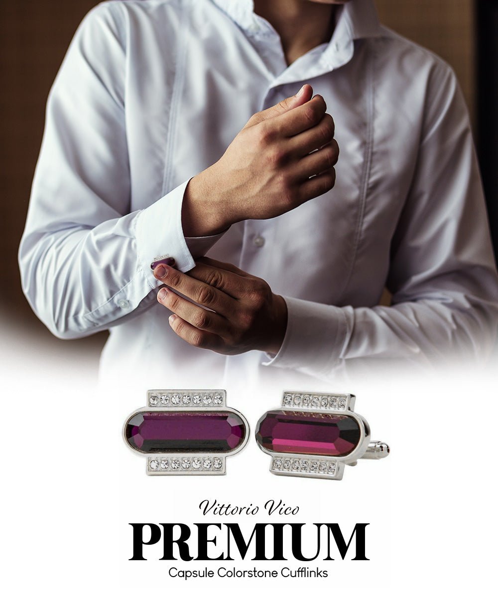 Vittorio Vico Capsule Colorstone Cufflinks: CL17XX Series - Suits You Sir - Purple and Silver -