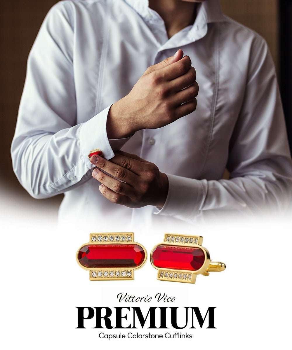 Vittorio Vico Capsule Colorstone Cufflinks: CL17XX Series - Suits You Sir - Red and Gold -