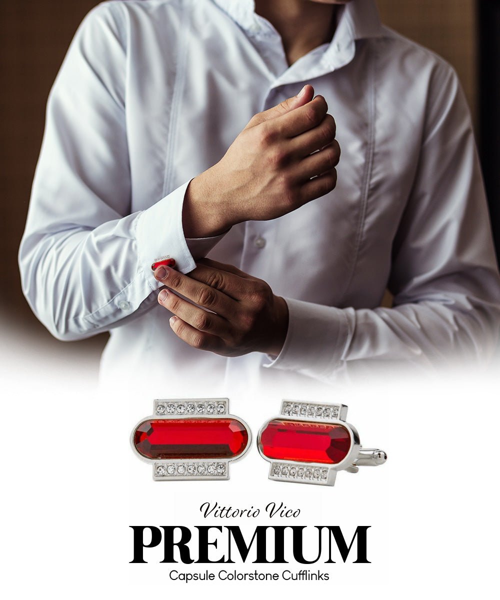 Vittorio Vico Capsule Colorstone Cufflinks: CL17XX Series - Suits You Sir - Red and Silver -