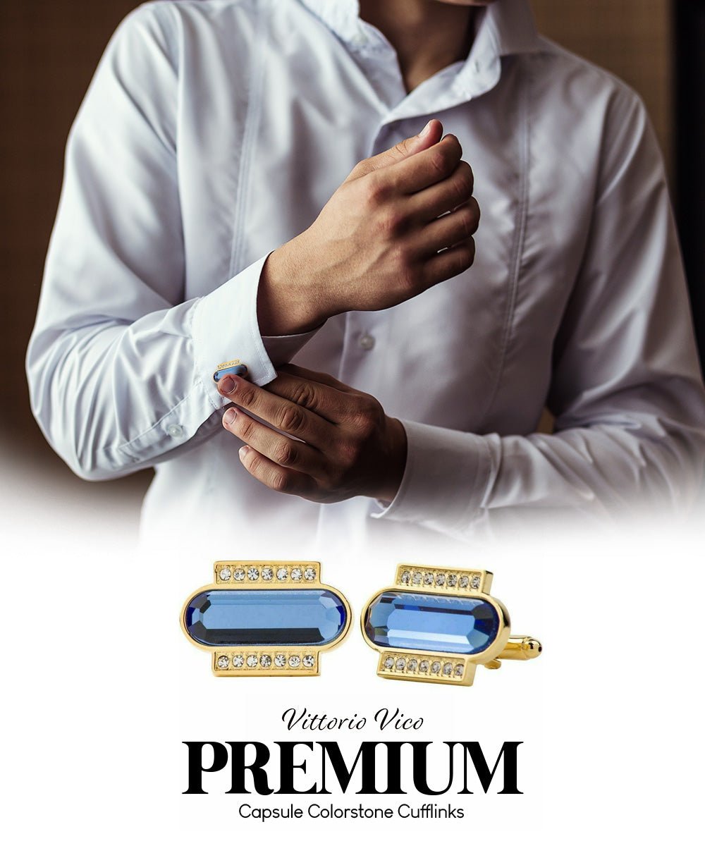 Vittorio Vico Capsule Colorstone Cufflinks: CL17XX Series - Suits You Sir - Royal Blue and Gold -