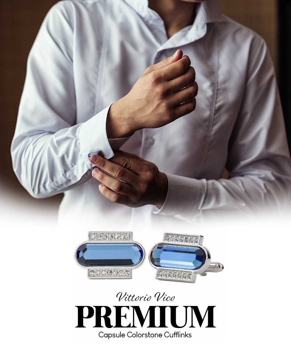 Vittorio Vico Capsule Colorstone Cufflinks: CL17XX Series - Suits You Sir - Royal Blue and Silver -