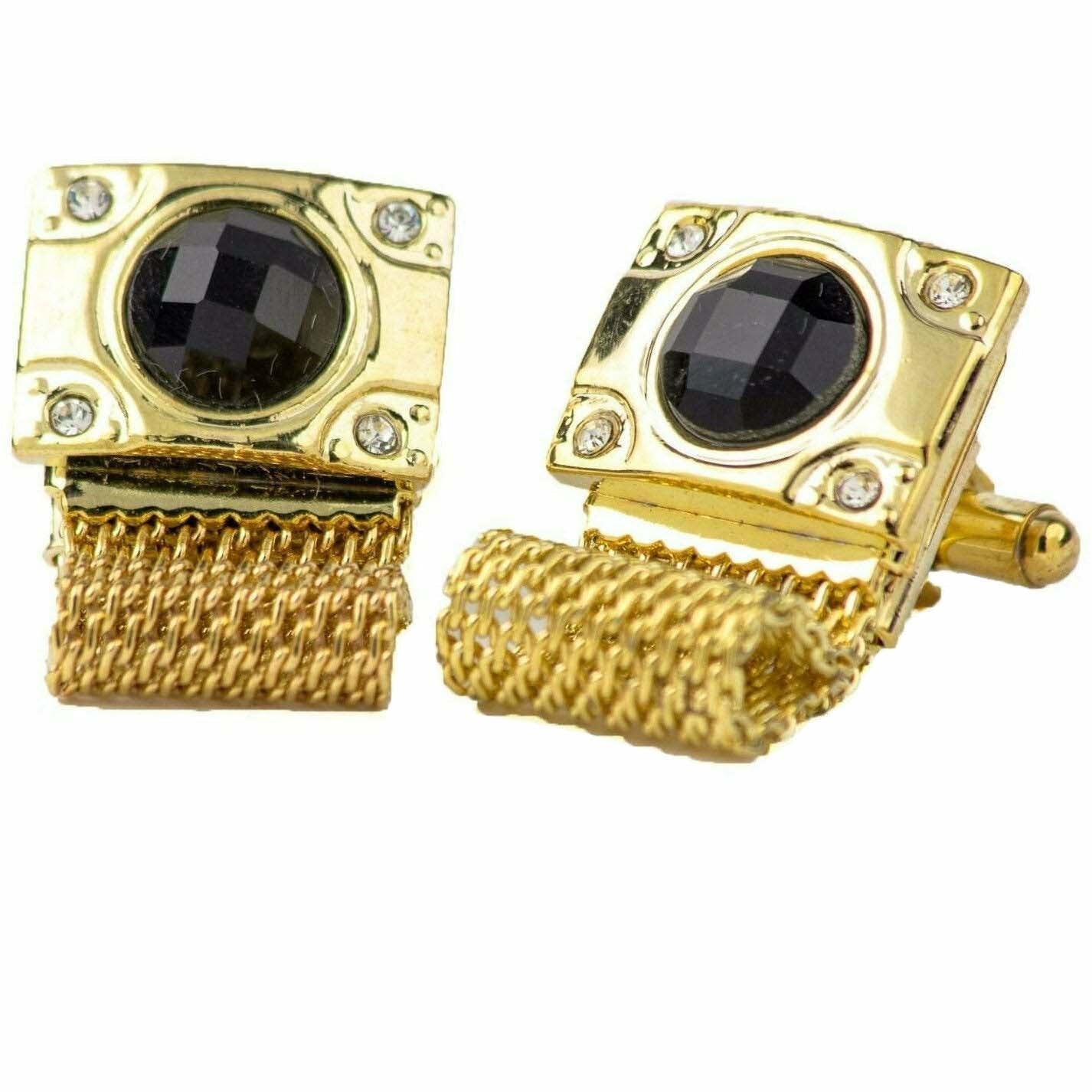 Vittorio Vico Colorful Crystal Chain Cufflinks in Gift Box - Suits You Sir - Black and Silver -