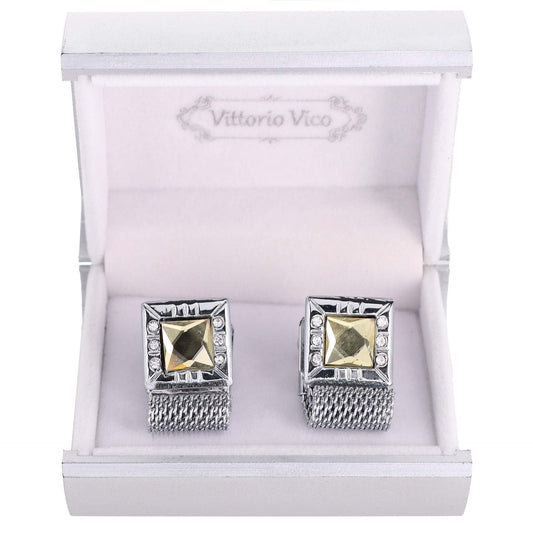 Vittorio Vico Colorful Crystal Chain Cufflinks in Gift Box - Suits You Sir - Brown and Silver -